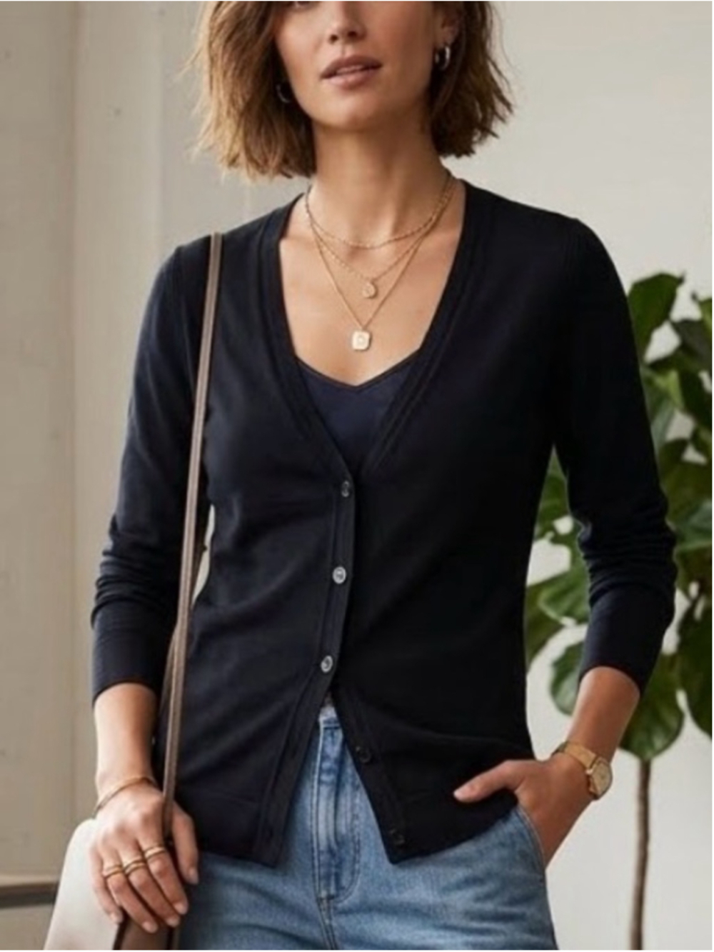 Cleo Black V-Neck Button Front Cardigan woman’s XS business casual office